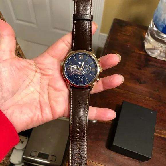 FOSSIL BQ2095 FLYNN GOLD BLUE BROWN LEATHER CHRONOGRAPHMEN WATCH